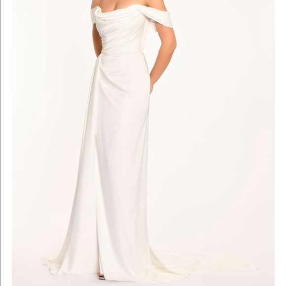 ALFABETA OFF SHOULDER THIGH SLIT RED DRESS - Picture 2 of 5